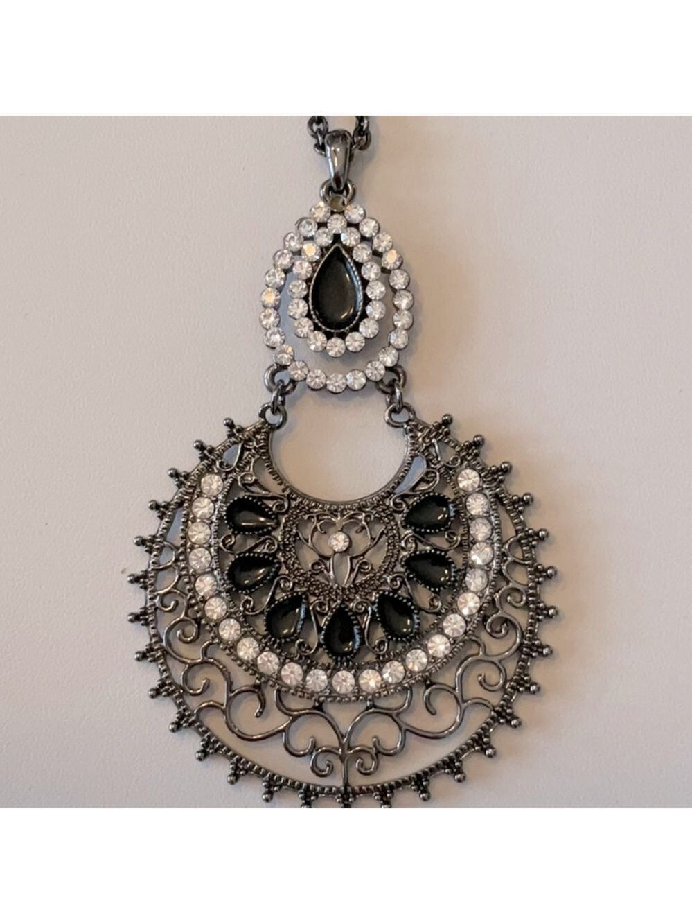 Black Mosaic Rhinestone and Gems Necklace Adjustable